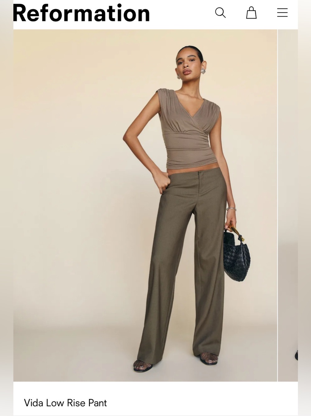 Reformation Vida Low Rise Pant - Olive Stripe
